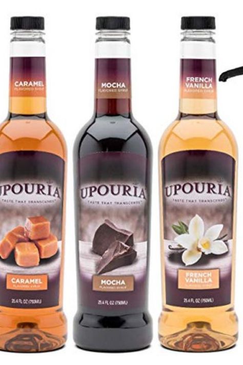 Uporia caramel, mocha, and french vanilla coffee syrup. Vanilla Coffee Syrup, Vanilla Syrup For Coffee, Café Starbucks, Coffee Caramel, French Vanilla Coffee, Canadian Money, Caramel Mocha, Junk Food Snacks, Caramel Syrup