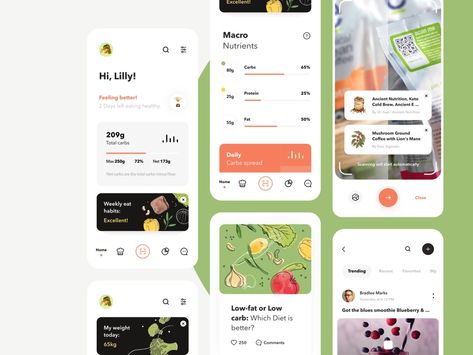 Nutrition and Diet App UI Map by Anton Mikhaltsov 👨🏻‍🎨 for Awsmd on Dribbble Ui Illustration, Diet App, Nutrition App, Ux Design Principles, Diet Apps, Calorie Calculator, Planning App, Nutrition Plan, App Design Inspiration