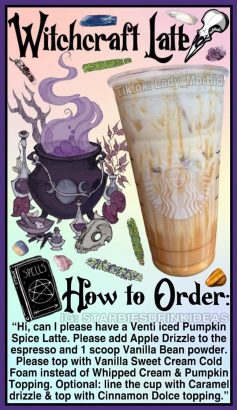 Freddy Krueger Starbucks Drink, Spooky Meals, Starbucks Halloween Drinks, Spooky Drinks, Iced Pumpkin Spice Latte, Starbucks Secret Menu Recipes, Cold Starbucks Drinks, Starbucks Drinks Diy, Secret Starbucks Recipes