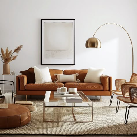 Cognac Couch Living Room, Leather Couch Living Room Modern, Cognac Couch, Tan Leather Couch Living Room, Futuristic Sofa, Contemporary Living Room Chairs, Cognac Leather Sofa, Brown Sofa Living Room, Leather Couches Living Room