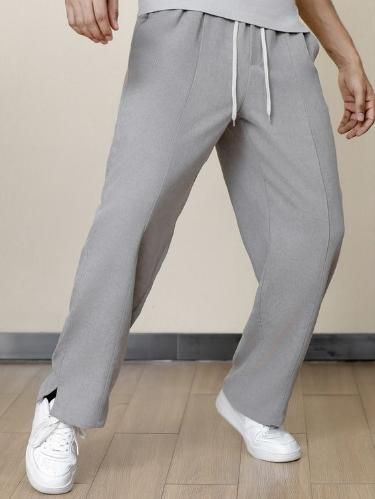 Grey Trousers Outfit, Drawstring Waist Pants, Trouser Outfit, Men Pants, Grey Trousers, Fashion Attire, Sports Wear, Outfit Combinations, Sport Wear