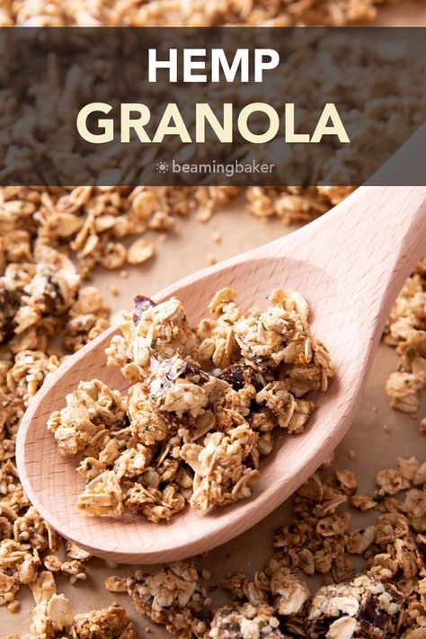 My favorite hemp granola recipe that's nutty, crunchy, packed with heart-healthy hemp seeds and the comforting sweetness of dates. The best hemp hearts granola is gluten free and fiber-rich! | Recipe at BeamingBaker.com Granola With Hemp Hearts, Hemp Heart Muffin Recipes, Recipes With Hemp Hearts, Recipes With Hemp Seeds, Hemp Hearts Recipes, Hemp Granola, Hemp Seed Recipes, Alternative Food, Affordable Meals