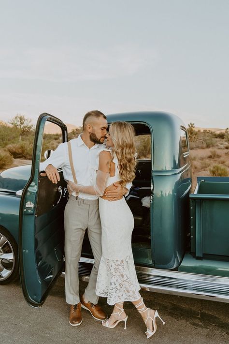 Blue Chevy Truck, Car Engagement Photos, Classic Car Photoshoot, Vintage Chevy Trucks, Desert Engagement Photos, Las Vegas Engagement, Vintage Chevy, Red Rock Canyon, Las Vegas Elopement