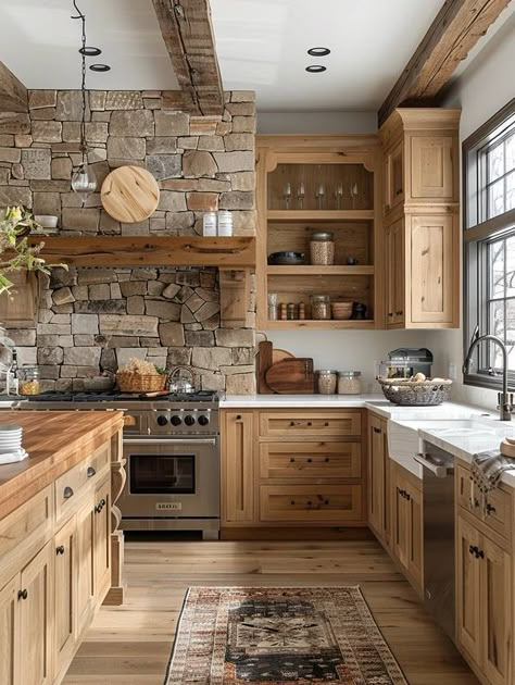 تصميم للمنزل العصري, Cabin Kitchens, Farmhouse Kitchen Design, Kitchen Inspiration Design, Dream House Interior, Dream House Decor, Küchen Design, Log Homes, Kitchen Style