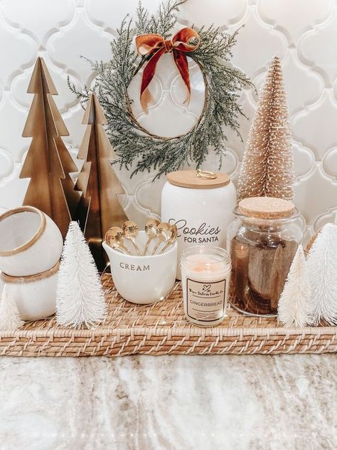 Christmas Decor 2033, Coffee Station Christmas Decor, Neutral Christmas Kitchen Decor, Farmhouse Christmas Decor Kitchen, Nude Christmas Decor, Coffee Bar Christmas Decor, Christmas Countertop Decor, Christmas Coffee Bar Ideas, Neutral Christmas Aesthetic