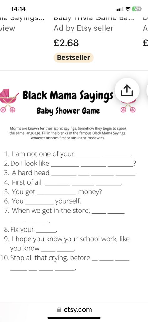 Black Mama Sayings Game, Mama Sayings, Momma Quotes, Shower Funny, Famous Moms, Game Black, Famous Black, Teddy Bear Baby Shower, Baby Bear Baby Shower