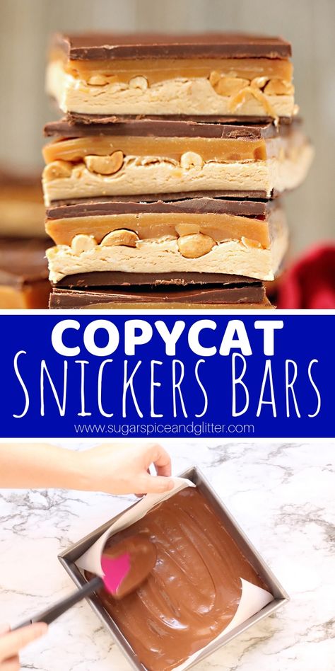 Copycat Snickers Bar, Snickers Fudge, Snickers Bars Recipe, Snickers Recipe, Glitter Food, Homemade Candy Bars, Candy Bar Recipe, Snickers Candy Bar, Snickers Candy