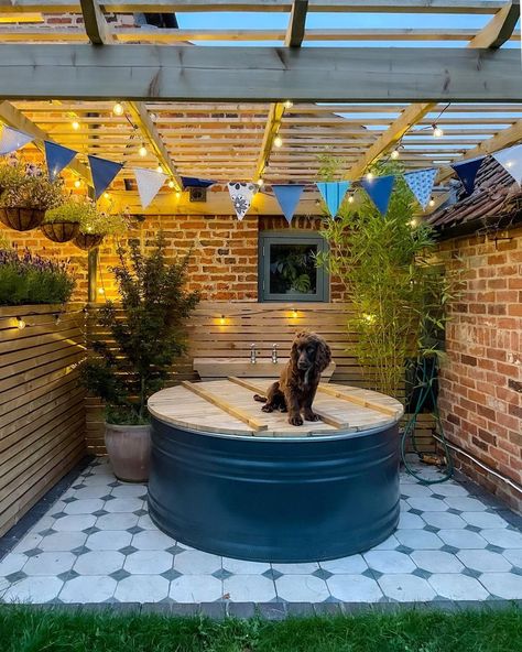 Belle on Instagram: “It may be getting colder but that won’t be stopping me from having a dip in this tank ☺️ best thing we ever did was install a hot tap, so…” Dip Tank Pool, Stock Pool, Living Room Separator Ideas, Stock Pools, Hampton Garden, 10 Year Plan, Tank Pool, Stock Tank Pool, Summer Patio