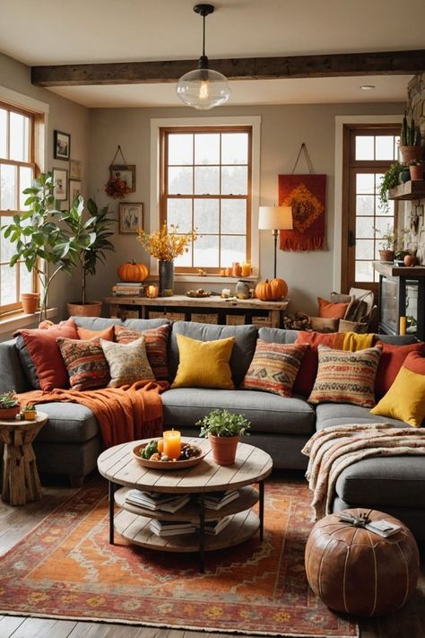 Transform your space with cozy fall bedroom decor ideas! Discover warm and inviting bedroom ideas to create the perfect autumn retreat. From rich color palettes to seasonal accents, find inspiration to make your fall bedrooms a haven of comfort. Embrace the essence of autumn bedroom decor and enjoy a snug, stylish sanctuary all season long. Fall Bedroom Decor, Fall Living Room Decor, Fall Living Room, Cozy Fall Decor, Living Room Orange, Fall Decor Ideas, Fall Bedroom, Kitchen Decor Themes, Autumn Decorating