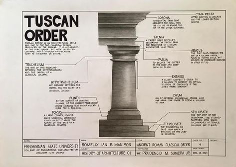 Tuscan Order Column, Architecture Plates, Tuscan Column, Ionic Order, Architecture Journal, Greece Architecture, Architecture 101, Art Analysis, Architectural Orders