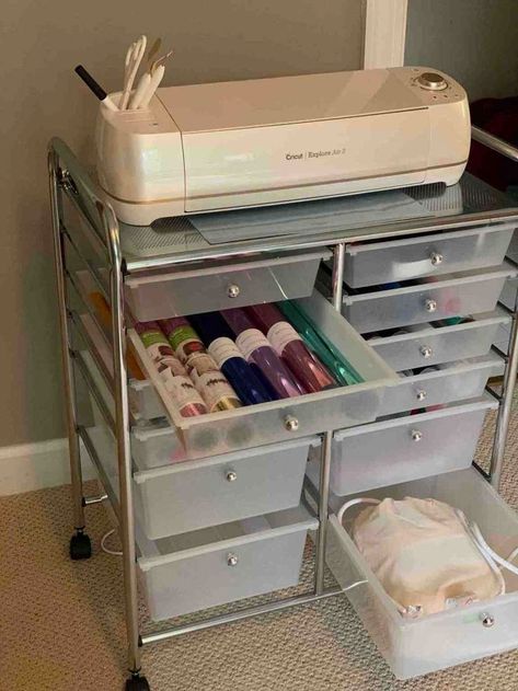 #organization #organizer #storage Diy Cricut Table With Storage, Cricut Material Storage, Cricut Materials Organization, Cricut Station Ideas, Rangement Cricut, Cricut Station Storage Ideas, Cricut Work Station Ideas, Cricket Organization, Cricut Station