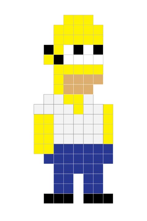 Pixel Art Ideas Homer Simpson Perler Beads, Homer Simpson Pixel Art, Simpsons Pixel Art, Melty Bead Designs, Easy Perler Bead Patterns, Fuse Bead Patterns, Easy Pixel Art, Pixel Art Templates, Perler Art