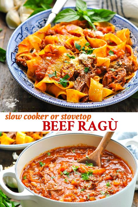 Total comfort food -- with just 10 minutes of prep! Prepare this Beef Ragu recipe in the slow cooker or on the stovetop for an Italian-inspired easy dinner that your family will adore! Chuck Roast Recipe | Beef Roast Recipe | Crock Pot Meals | Crock Pot Recipes | Slow Cooker Recipes | Budget Meals | Cheap Meals | Cheap Dinners Boondocking Meals, Slow Cooker Beef Ragu, Bake Meals, Beef Ragu Recipe, Recipes Budget, Meals Cheap, Beef Casseroles, Chuck Roast Recipes, Recipe Slow Cooker