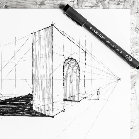 There are different ways how to construct (semi-)circles in perspective. This one's the most precise I've found so far -- swipe left for… Circles In Perspective, Drawing Theory, 2 Point Perspective Drawing, Arch Sketch, Drawing Perspective, Two Point Perspective, Dbz Drawings, Optical Illusion Drawing, Animals Drawing