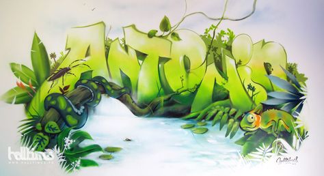 Fresque Graffiti ENFANT Jungle-WEB | Flickr - Photo Sharing! Jungle Mural, Graff Art, Jungle Wall, Jungle Art, Theme Nature, Nature's Bounty, Graffiti Wall Art, Jungle Theme, Art Graffiti