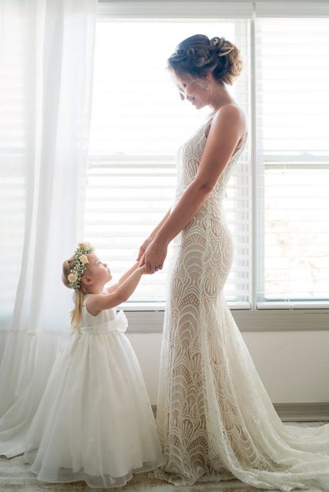 Pictures Getting Ready For Wedding, Bride With Daughters Photo Ideas, Wedding Ideas With Daughter, Mommy And Daughter Wedding Dresses, Wedding Photo Ideas With Veil, Bride Daughter Dress, Including Daughter In Wedding, Bride And Mini Bride Pictures, Wedding Photo Ideas Daughter