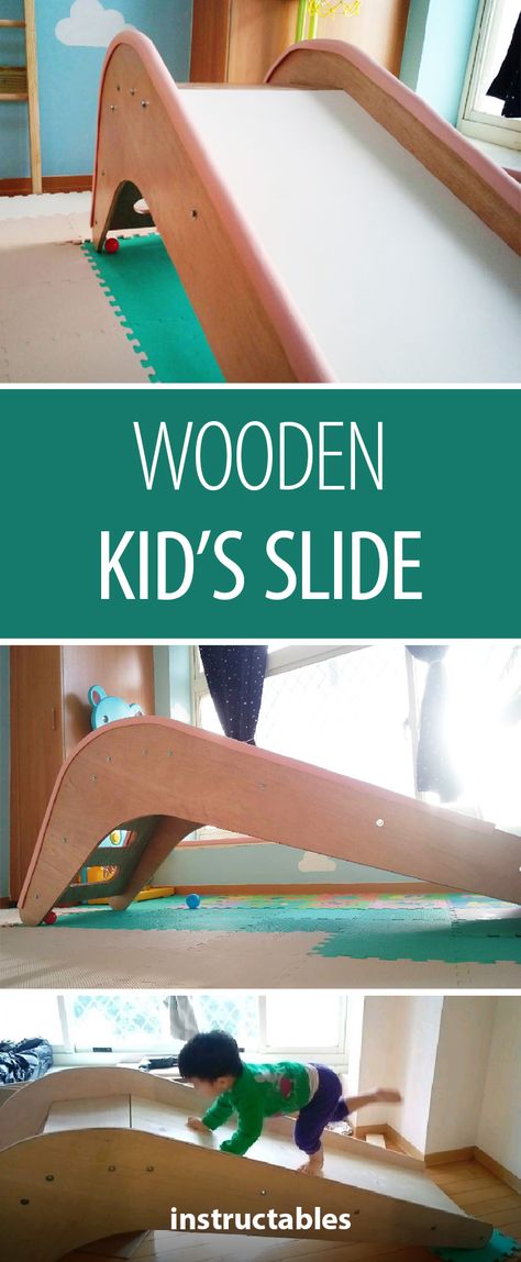 Making a wooden slide requires minimal tools and is great for beginners! Wooden Slide, Stair Slide, Diy Slides, Baby Slide, Diy Projects For Bedroom, Toddler Slide, Kids Slide, Cheap Furniture, Wood Toys