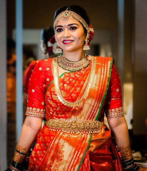 @telugubrides • Instagram photos and videos Red Bridal Saree South Indian, Red Bridal Saree, Saree South Indian, South Indian Bride Saree, Lehenga Saree Design, Bridal Sarees South Indian, Wedding Lehenga Designs, Saree Jewellery, Lehnga Dress