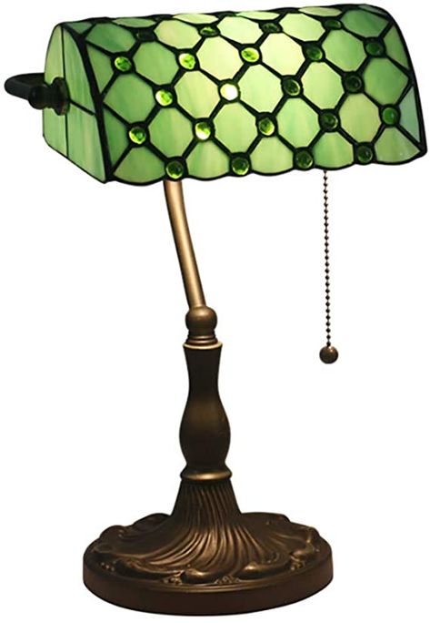 Banker Lamp, Green Nightstands, Crystal Bedroom, Bankers Desk Lamp, Bankers Lamp, Tiffany Style Table Lamps, Green Lamp, Vintage Tiffany, Lampe Decoration