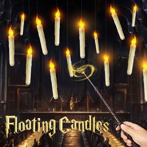 13.6US $ 69% OFF|12 36 Magic Hanging Candles with Wand Remote Flameless Taper Floating Candle to Holiday Birthday Party Xmas Flickering Decoratio| | - AliExpress Harry Potter Floating Candle, Floating Candles Harry Potter Ceilings, Floating Harry Potter Candles, Led Floating Candles, Candle Magic Spells Taper, Led Tapered Candle, Remote Control Candles, Floating Led Candles, Flameless Taper Candles