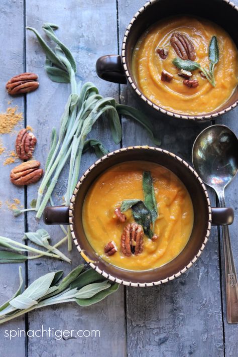 Butternut Squash Soup With Maple Syrup, Maple Squash Soup, Maple Butternut Squash Soup, Butter Squash Soup, Savory Butternut Squash, Fried Sage, Squash Fries, Butternut Soup, Vegetable Soup Healthy