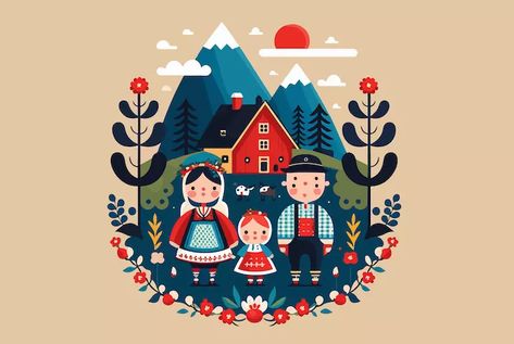 What is Scandinavian folk art, and where can you see it? - Routes North Scandinavian Illustration, Scandinavian Artwork, Modern Folk Art, Arte Folk, Scandinavian Countries, Nordic Scandinavian, Scandinavian Folk Art, Scandinavian Art, Modern Artists