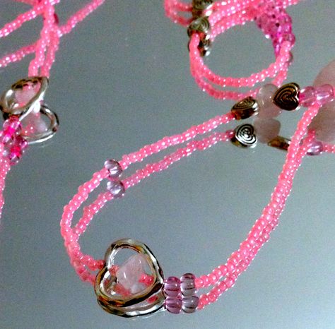 With Love by BYB Waist Beads   #pink #rosequartz #waistbeads #breastcancer #heart #hearts How To Make Waste Beads, Waistbead Ideas, Waist Beads Aesthetic, Pink Waist Beads, Waste Beads, Beads Aesthetic, Waist Jewelry, Diy Beaded Bracelets, Grunge Jewelry