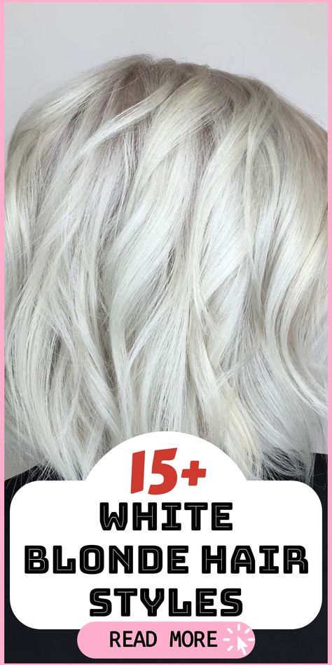 Explore a gorgeous transformation with the trendiest white blonde hair inspiration. Whether you prefer a striking icy platinum or a softer creamy vanilla tone, there's a shade to suit every style preference. Unleash your inner trendsetter and turn heads with your new, stunning look today. Upgrade your hairstyle game with these captivating white blonde hair styles! Platinum White Highlights, Medium Length Icy Blonde Balayage, White Hair Styles Over 50, Icy Cool Blonde Hair Color, Shoulder Length Platinum Blonde Hair, Icy Blonde Bob, White Hair With Lowlights, Silver Platinum Hair, White Blonde Hair Color