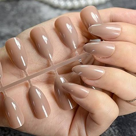 Nude Brown Nails, Candy Nail Art, Nails Short Oval, Brown Candy, Almond Stiletto, Coffee Brown Color, Nail Polish Hacks, Sharp Nails, Natural Nail Polish