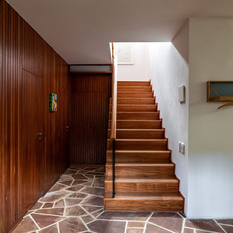 Remaking a masterpiece - Issue 151 - Magazine | Monocle Interior Wood Paneling, Crazy Paving, Stair Case, Modern Stairs, Best Architects, Shutters Exterior, Minimal Home, Stone Flooring, Mid Century House