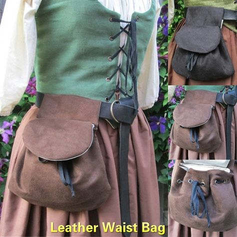 Pirate Bag, Belt Bag Fashion, Ren Faire Outfits, Purse Belt, Womens Cosplay, Fair Outfits, Leather Waist Bag, Ren Fest, Halloween Masquerade