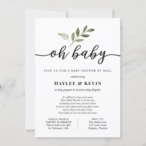 Oh Baby" Baby Shower By Mail for $2.95 - Baby Shower Invitations Long Distance Baby Shower Invitations, Calligraphy Simple, Baby Shower By Mail Invitation, Shower By Mail Invitation, Baby Shower By Mail, Shower By Mail, Baby Shower Deco, Gender Neutral Baby Shower Invitations, Invitation Calligraphy