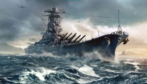 IJN YAMATO Yamato Battleship Wallpaper, World Of Warships Wallpaper, Ijn Yamato, Yamato Battleship, Perang Dunia Ii, Navy Coast Guard, Navy Art, Military Wallpaper, Imperial Japanese Navy