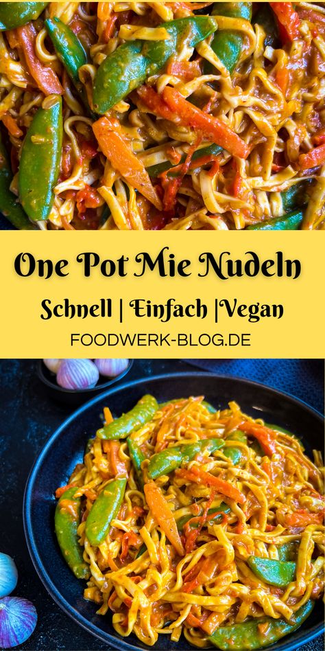 Dieses Rezept ist total cremig und lecker. Du musst einfach alle Zutaten in nur eine Pfanne geben und nach kurzer Zeit sind die cremigen und sogar veganen Mie-Nudeln fertig. Dinner Healthy, One Pot Pasta, Recipes Crockpot, Vegan Cooking, Vegan Dinners, Clean Recipes, Delicious Salads, Going Vegan, Recipes Healthy