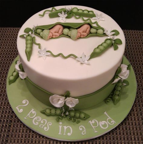 Twin Baby Shower Cake, Sweet Pea Baby Shower, Baby Shower Sheet Cakes, 2 Peas In A Pod, Fruit Birthday Cake, Twin Birthday Cakes, 10 Cake, Twins Cake, Tea Party Cake