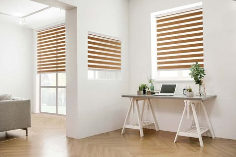 Korean Blinds, Zebra Blinds, Curtains Blinds, Blinds For Windows, Day And Night, Open Plan, Curtains With Blinds, Window Treatments, Office Desk