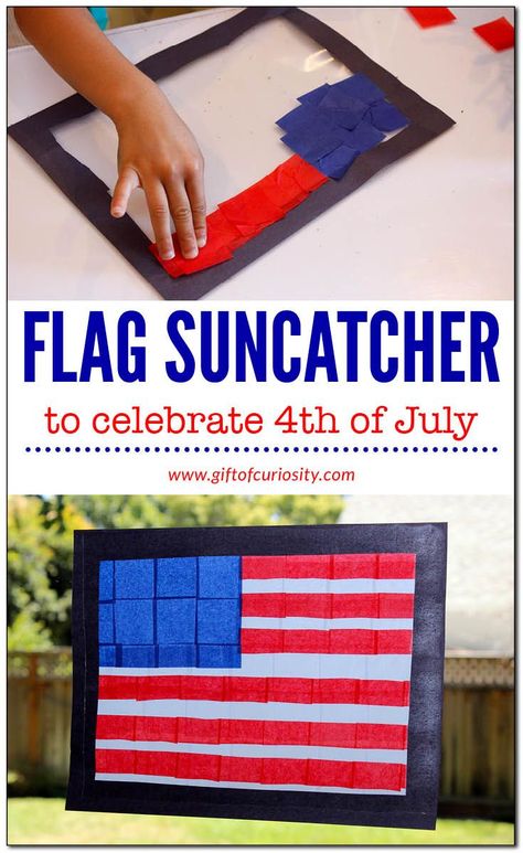 American flag suncatcher craft for kids | Flag craft for 4th of July | American flag craft to celebrate Independence Day || Gift of Curiosity American Flag Craft, American Flag Crafts, Fourth Of July Crafts For Kids, Summer Preschool Crafts, 13 Colonies, Flag Crafts, Independence Day Gift, Suncatcher Craft, July Holidays