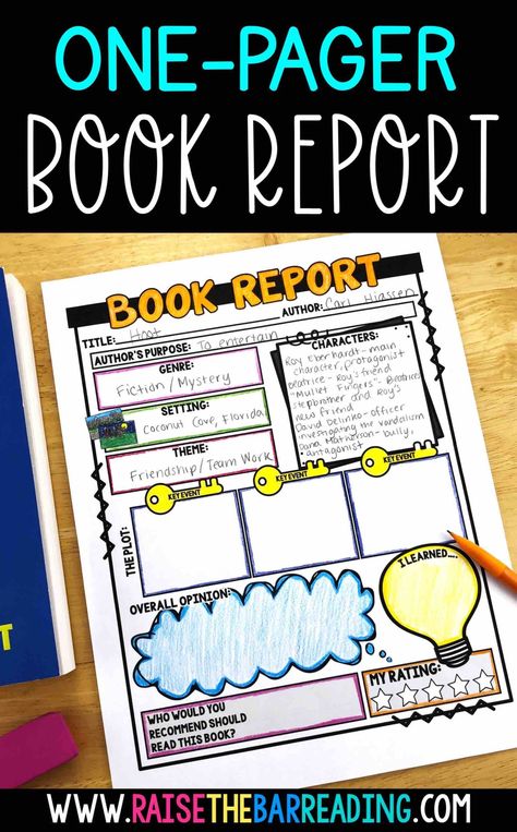 One Page Book Report (One Pager) One Page Book, Book Report Ideas, Raise The Bar Reading, Reader Response, One Pager, Writing Rubric, Teaching Third Grade, Writing Book, 5th Grade Classroom