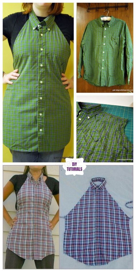 DIY Repurposed Apron From Shirts Free Sew Patterns & Tutorials Men's Shirt Apron, Umgestaltete Shirts, Shirt Apron, Entryway Modern, Diy Apron, Trendy Sewing Projects, Apron Ideas, Apron Sewing, Apron Sewing Pattern