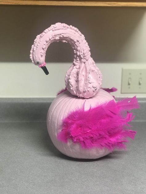 Flamingo Pumpkin Decorating, Ballerina Pumpkin, Barbie Pumpkin, Flamingo Pumpkin, Elsa Pumpkin, Trunker Treat Ideas, Pumpkin Paint, Fall Dec, Flamingo Stuff