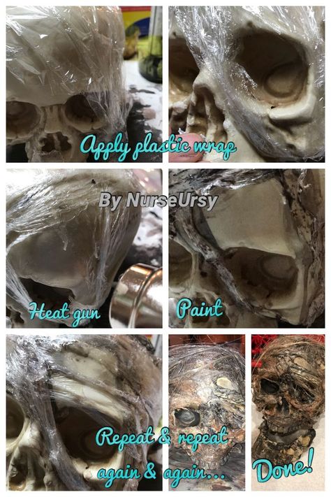 How To Make A Plastic Skeleton Look Real, Diy Zombie Prop, Plastic Skull Makeover, Diy Halloween Skull Decorations, Diy Skull Painting, Diy Halloween Stuff, Diy Scary Halloween Decorations, Scary Diy Halloween Decorations, Diy Halloween Props