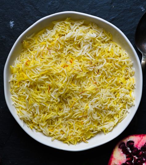 Simple Saffron Rice | Nourish Deliciously Cava Saffron Rice Recipe, Saffron Rice Recipe, Saffron Rice, Potato Rice, Rice Grain, Basmati Rice, Pot Meals, Popular Recipes, Mediterranean Recipes