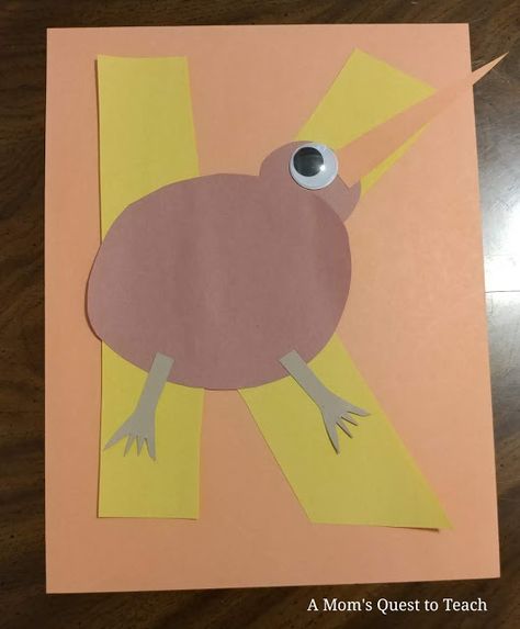 A Mom's Quest to Teach: Crafts: K is for Kiwi – teach your preschooler the letter K while creating a cute kiwi craft. #crafts #preschool #homeschool Letter H Kindergarten, Kiwi Crafts For Preschoolers, H Is For Horse, Letter K Crafts, Letter H Crafts, Bird Crafts Preschool, Kindergarten Projects, K Crafts, Preschool Homeschool