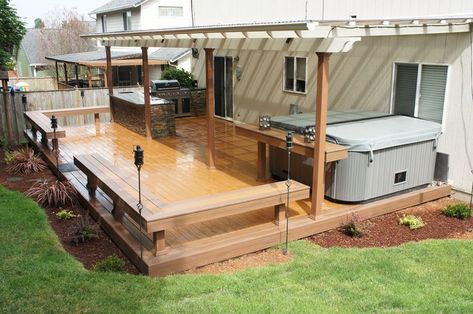 Whirlpool Deck, Hot Tub Pergola, Deck Design Ideas, Backyard Patio Deck, Covered Patio Design, Hot Tub Deck, Building A Porch, Patio Deck Designs, Pergola Design