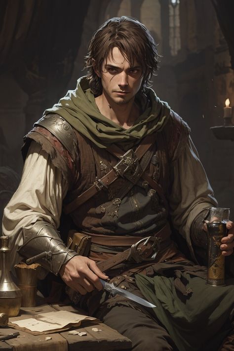 Male Rogue Character Art, Rogue Dnd, Rogue Character, Elf Characters, Characters Inspiration Drawing, Human Male, Fantasy Male, Fantasy Paintings, Fantasy Costumes