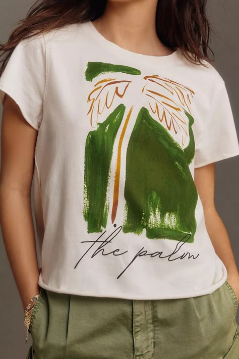 LouLou Avenue Palm Tree Graphic Tee | Anthropologie One Color Painting, Palm Tree Graphic, Hawaii Shirts, Conversational Prints, Graphic Shirt Design, Tshirt Painting, Holiday Graphics, Tshirt Design Inspiration, Slogan Tshirt