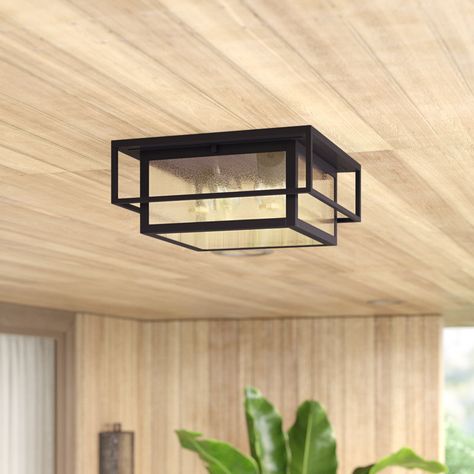 Mercury Row® Stumbaugh Espresso Bronze 2 - Bulb Outdoor Flush Mount & Reviews | Wayfair Outside Porch Lights, Hanging Porch Lights, Porch Ceiling Lights, Front Door Lighting, Porch Light Fixtures, Front Porch Lighting, Wonderland Decor, Exterior Light Fixtures, Flushmount Ceiling Lights