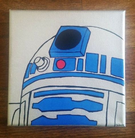 Star Wars Canvas Painting, Star Wars Art Painting, R2d2 Star Wars, Mini Toile, Star Wars Painting, Disney Canvas, Disney Paintings, Star Wars R2d2, Posca Art