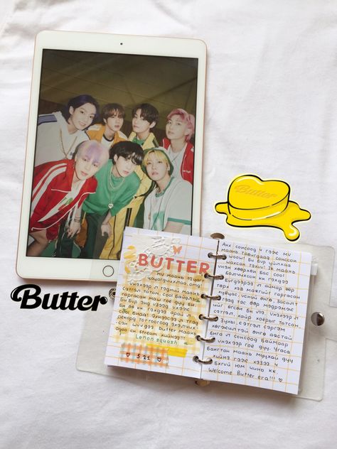 Butter Journal, Butter Bts, Bts Journal, Kpop Diy, Kpop Journal, Bts Butter, Journal Books, Journal Inspo, Journal Ideas