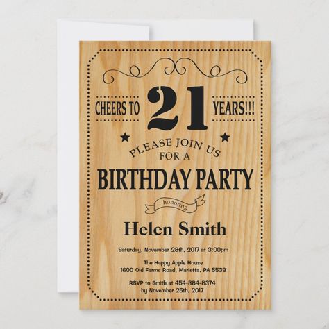 21st Birthday Invitation Rustic Wood | #womenbirthday #adultbirthday #cheersandbeersbirthdayparty #malemanbirthday #milestonebdaybashinvite #21stbirthday #twentyonebirthday #twentiethonebirthday #cheersto21years #rusticwoodvintageretro Cheers And Beers Birthday, 13th Birthday Invitations, Fifteenth Birthday, Twenty First Birthday, Thirteenth Birthday, Wood Invitation, Eighteenth Birthday, 16th Birthday Invitations, 21st Birthday Invitations